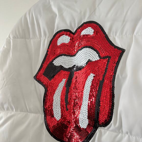 Hipchik Couture Zip Up Sequin Tongue Puffer Jacket White L - Picture 10 of 10